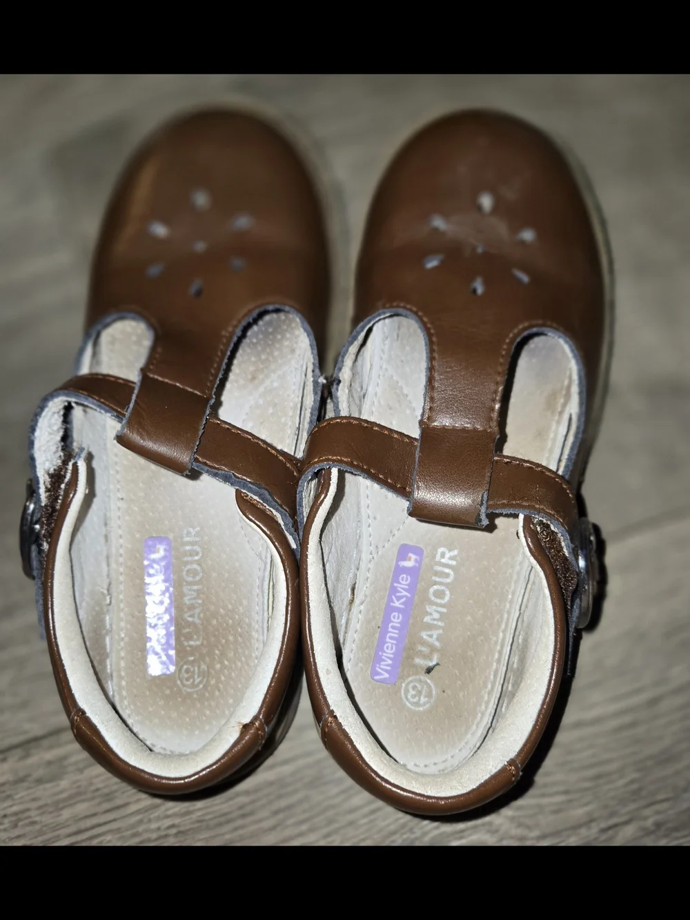 L'Amour Brown Leather Girls Mary Jane Shoes